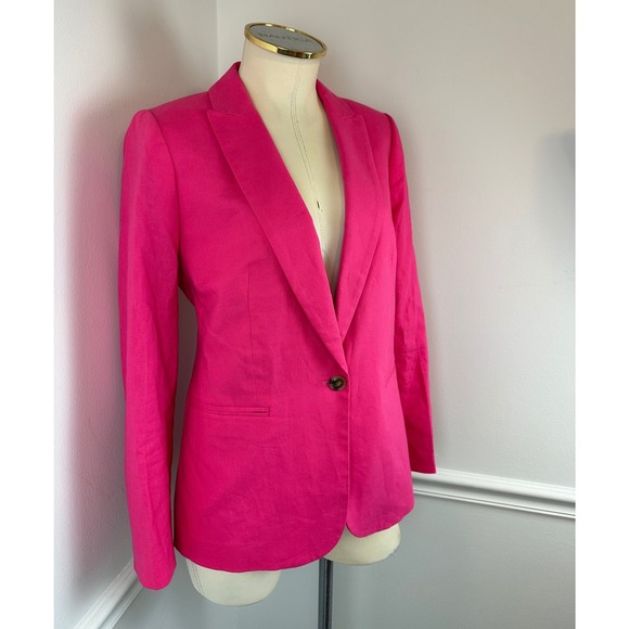 J. CREW Hot Pink Barbie Linen Blend One-Button Blazer | 6 - Picture 6 of 16